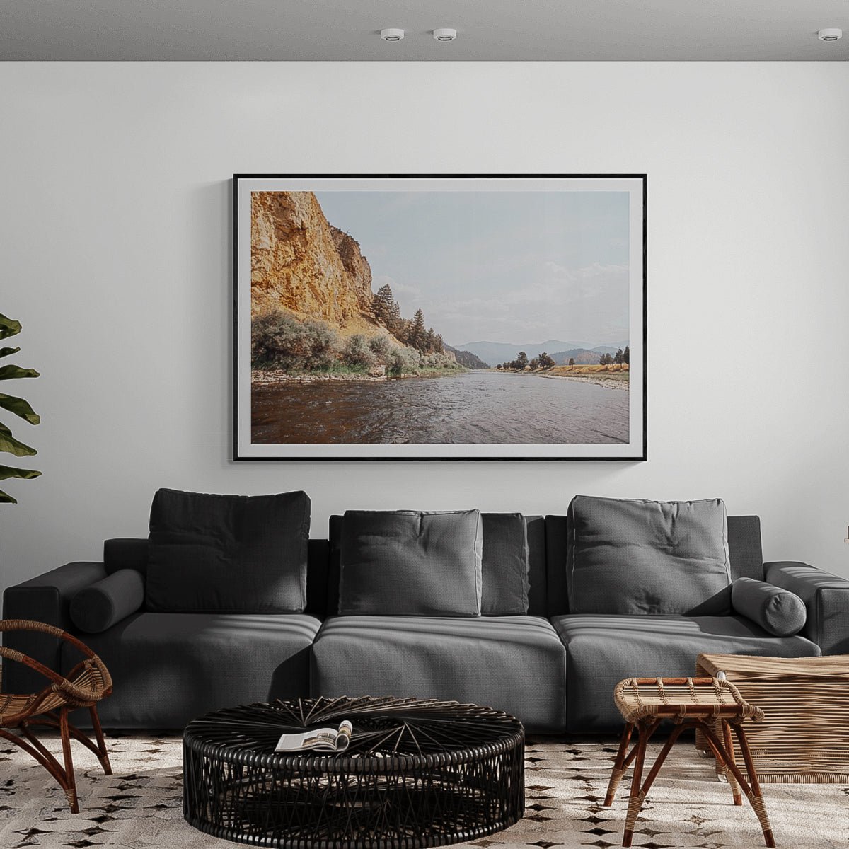 The Big Hole River in Montana wilderness in this elegant fine art photograph by Jules Frazier, framed and ready to hang.