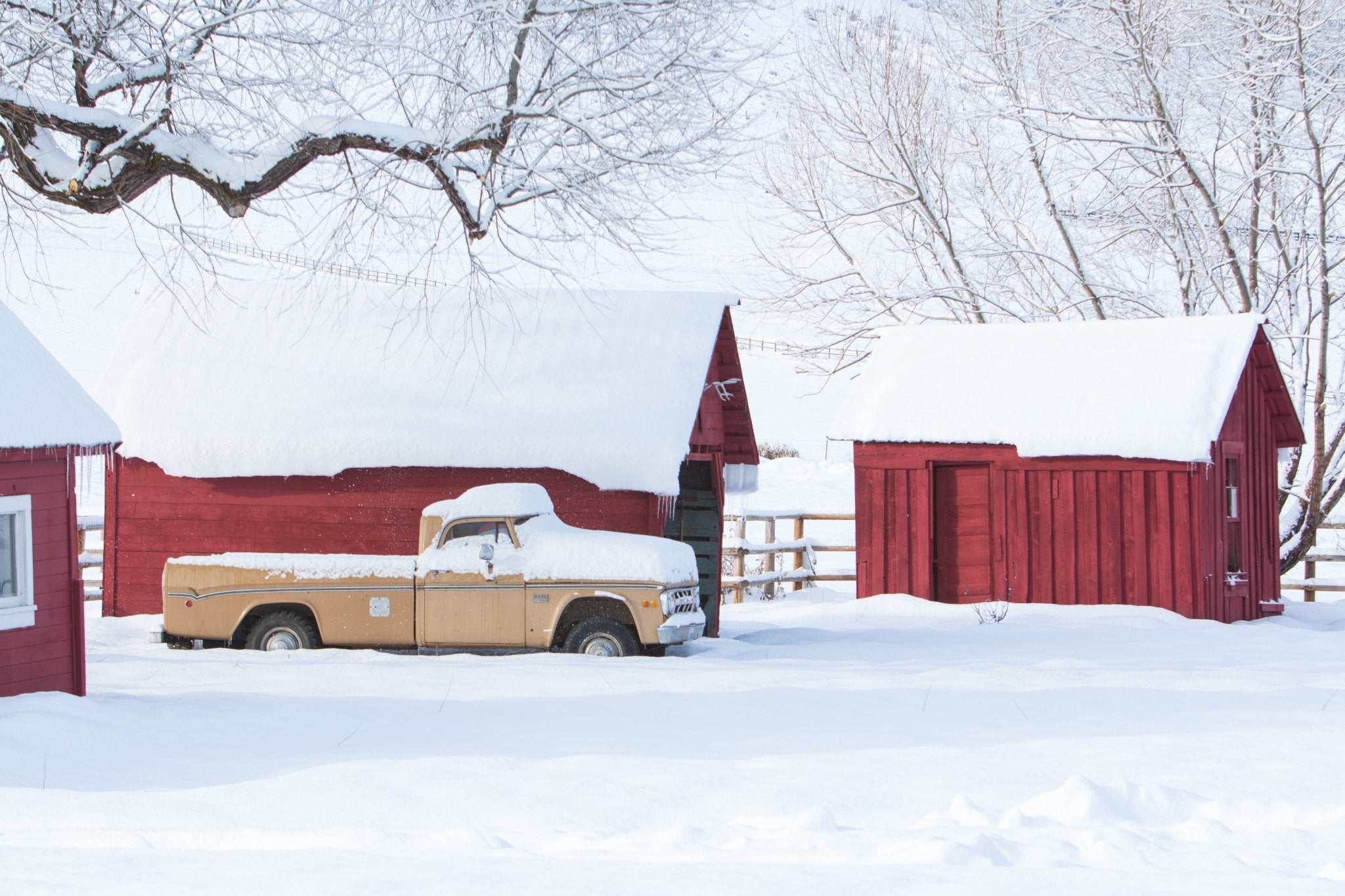 Buck the Truck captures a winter moment at Reverie Ranch, quiet landscape, nostalgic. Fine Art Photography by Jules Frazier.