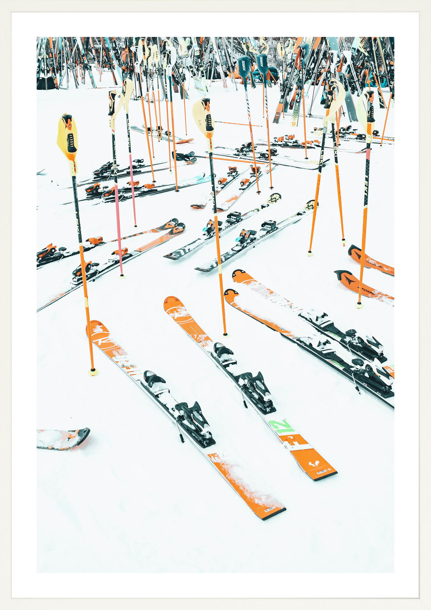 Abstract ski art, sleek modern chic vibes. Large scale prints great for modern interiors. White frame.