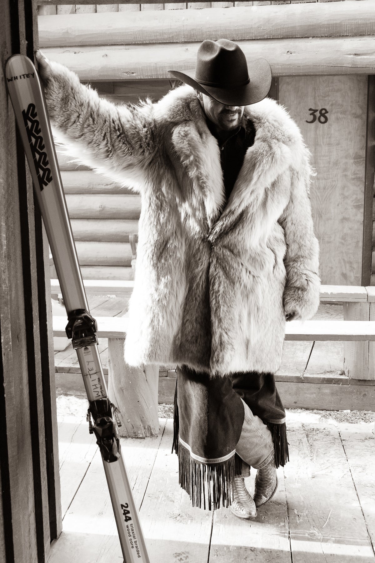 Retro Ski Cowboy-black&white