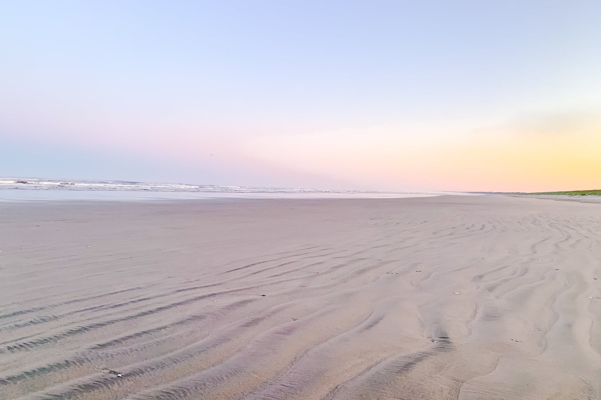 Sands of Dawn, Gearhart Beach, fine art print by Jules Frazier. A soft, serene Oregon seascape, ripples of sand and light.