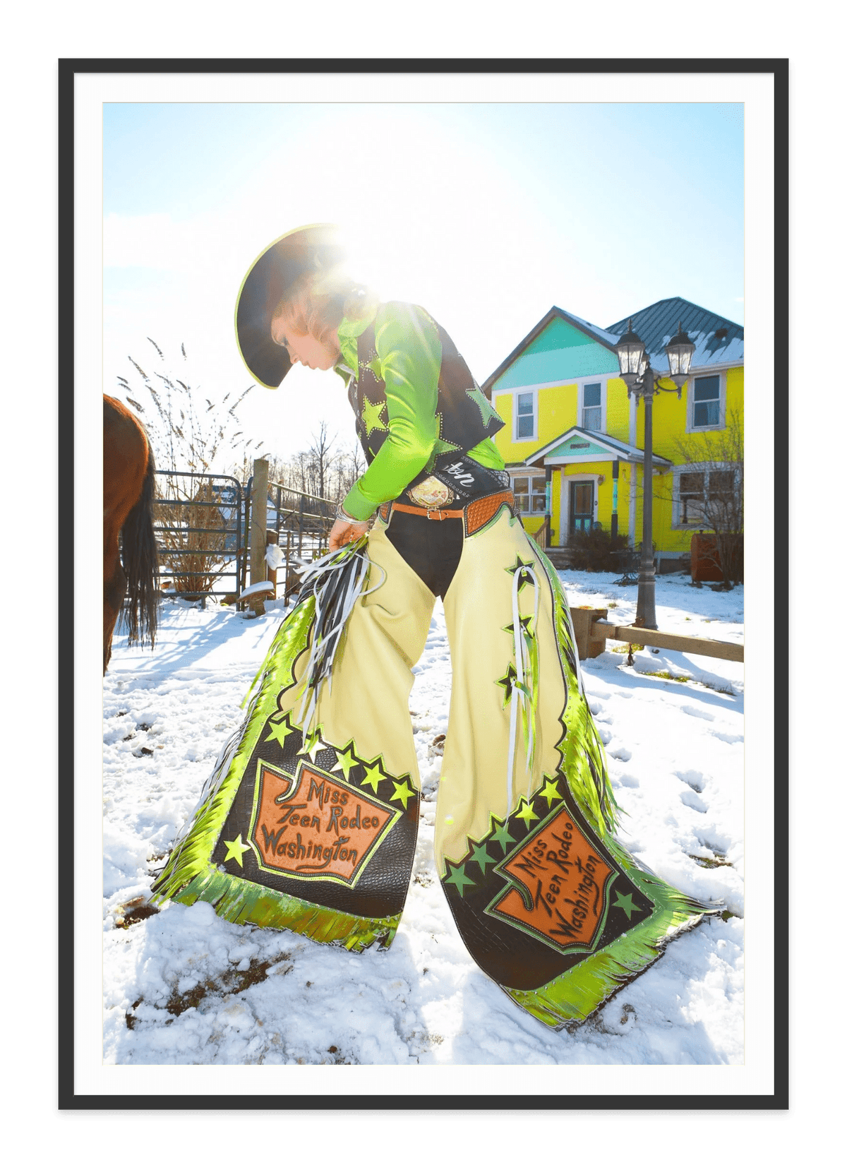 Miss Teen Rodeo Queen Washington fine art print in a black frame with white mat, by Jules Frazier.