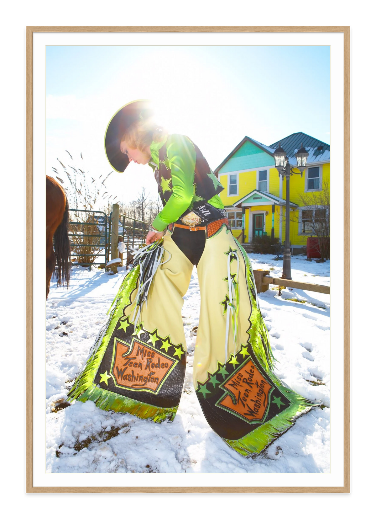 Miss Teen Rodeo Queen Washington fine art print in a natural wood frame with white mat, by Jules Frazier.