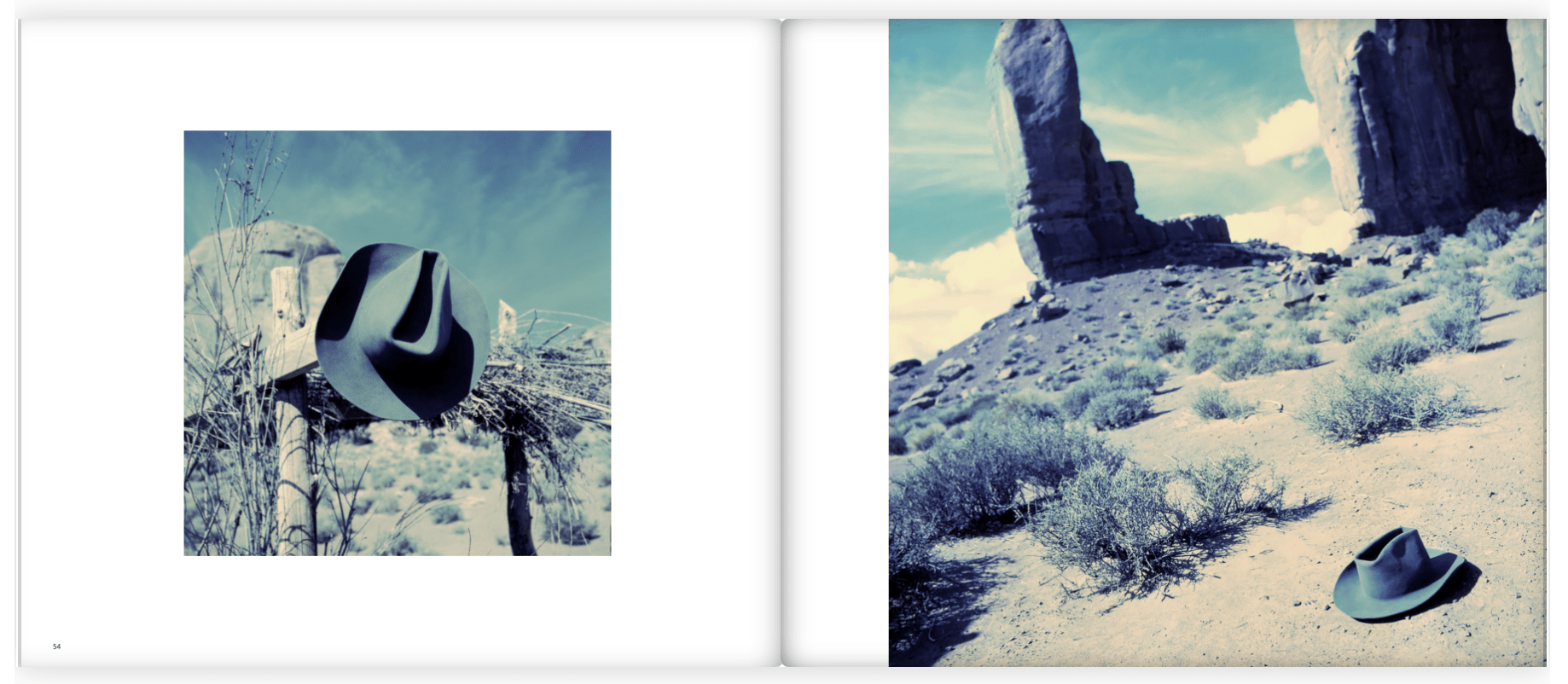 FADED ICONS OF THE WEST- Book-Blue Tone page-Hat on Desert floor