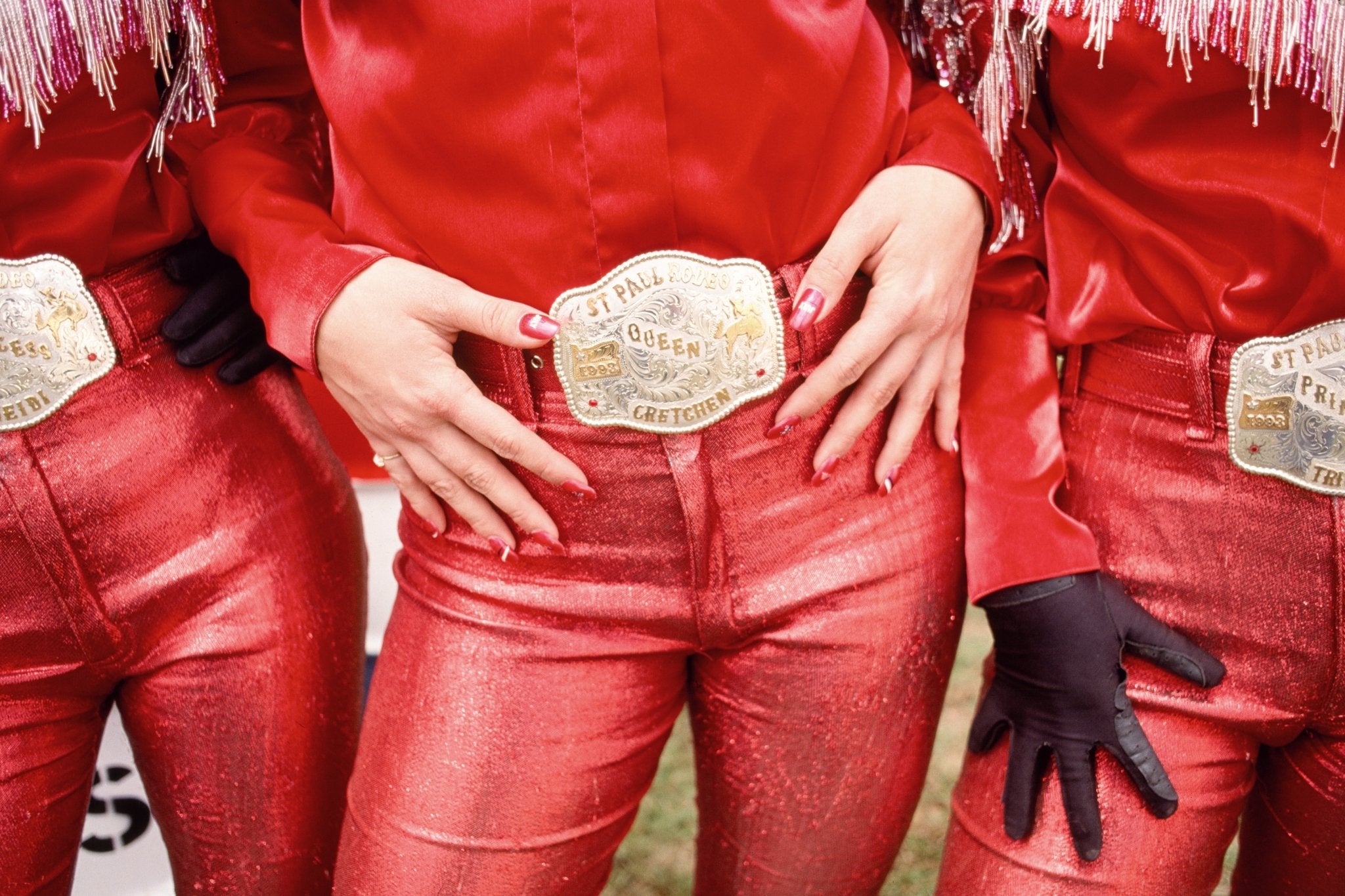 Rodeo Queen buckle, girls in red