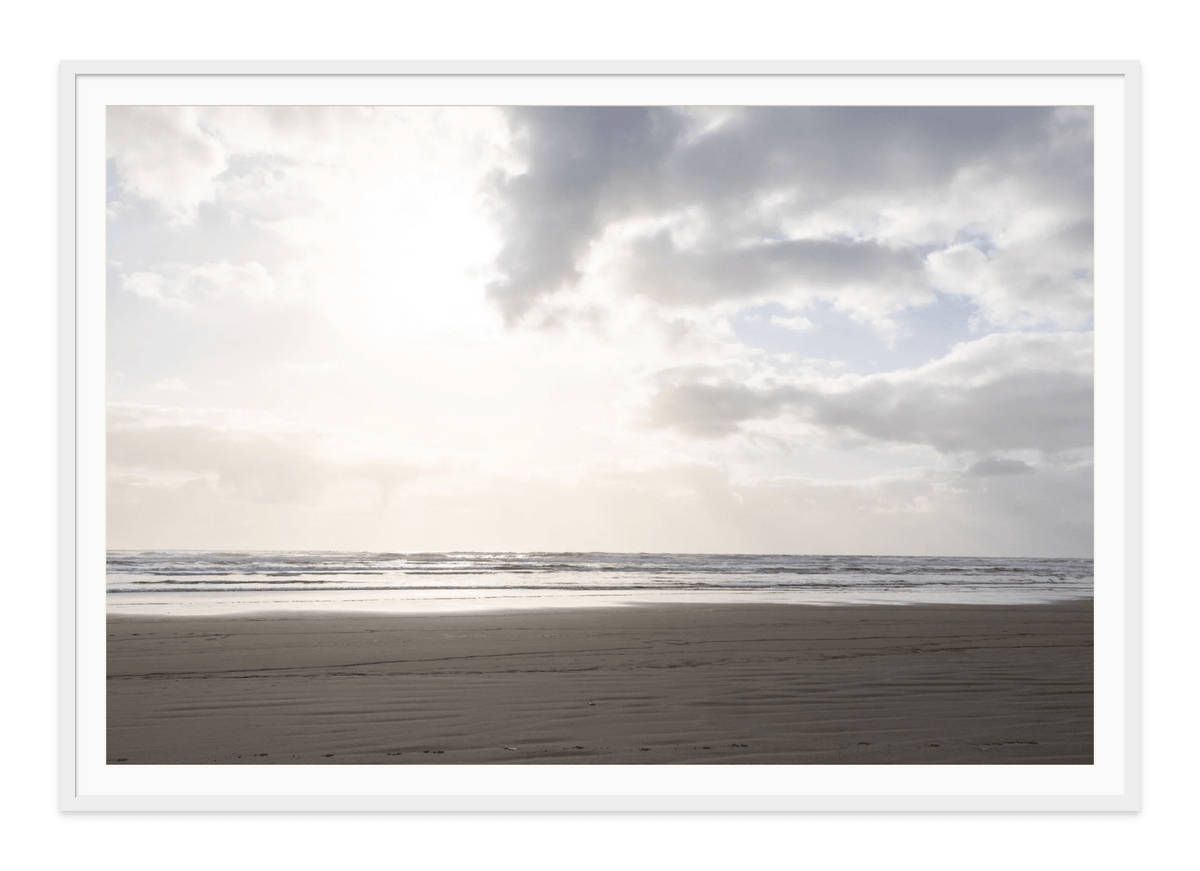 Ocean Eyes, Gearhart Beach, Oregon fine art print in a white frame with white mat, by Jules Frazier.